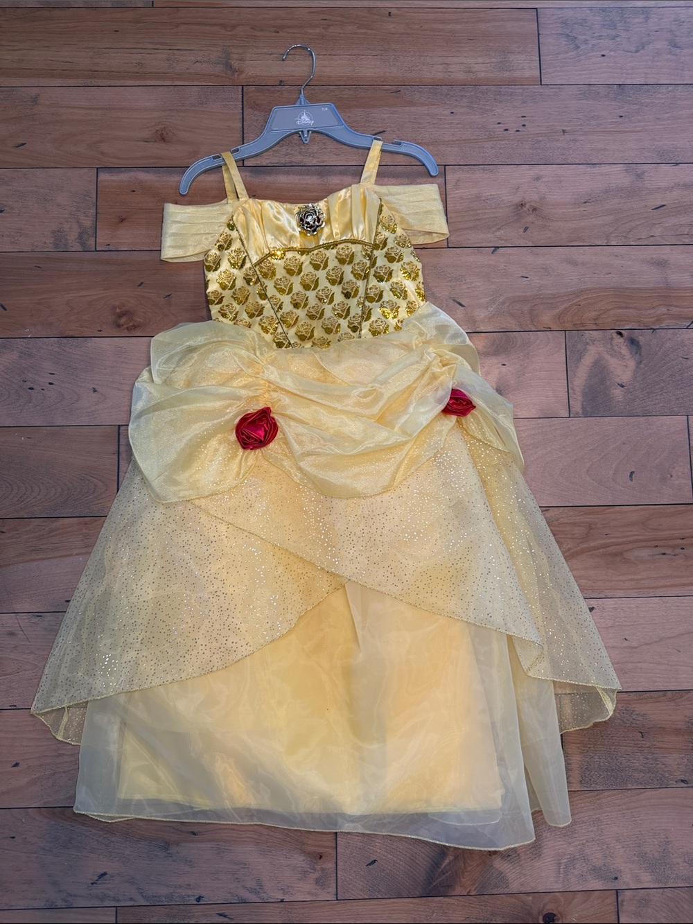NWT Disney Store Belle Princess Dress with Red Rose Accents size 7/8